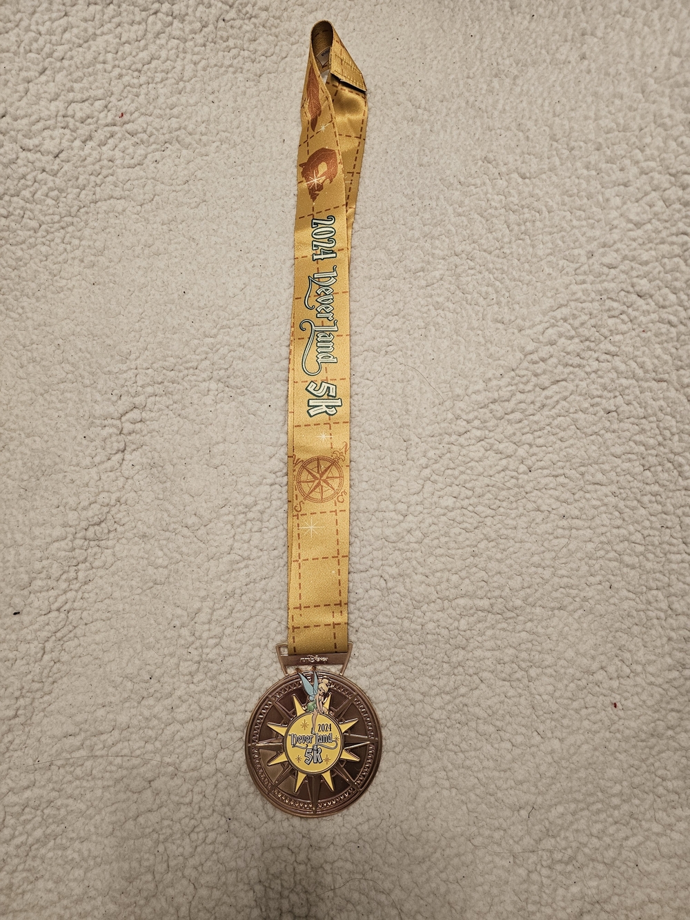 2021 Disney 5K Neverland Medal with Yellow Ribbon And Tinkerbell